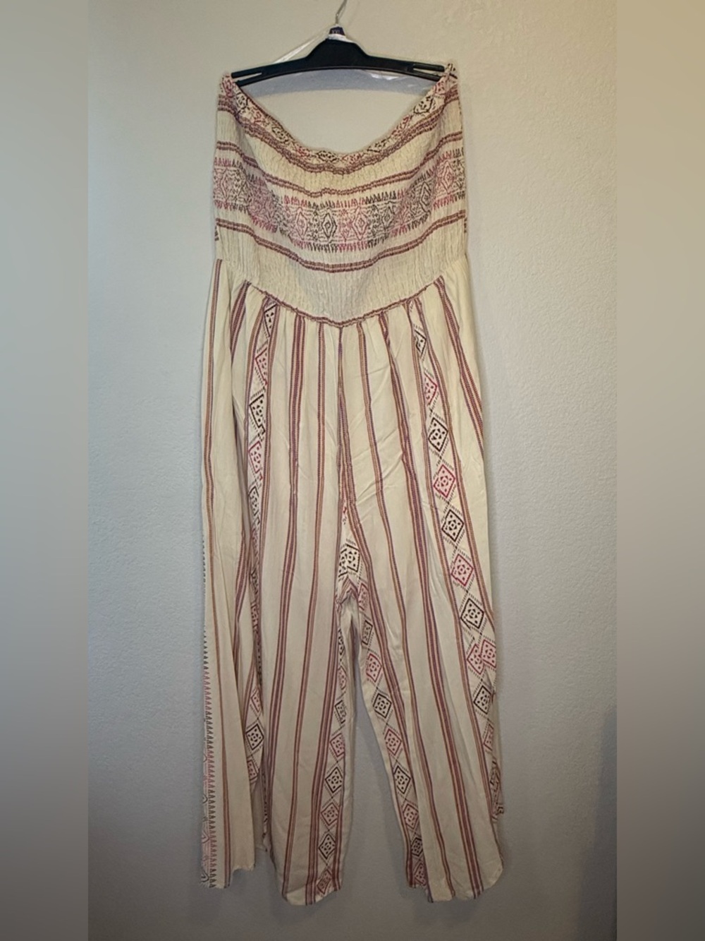 NWT ENCREME Women's Buttery Yellow Strapless Jumpsuit with Stripe Embroidery